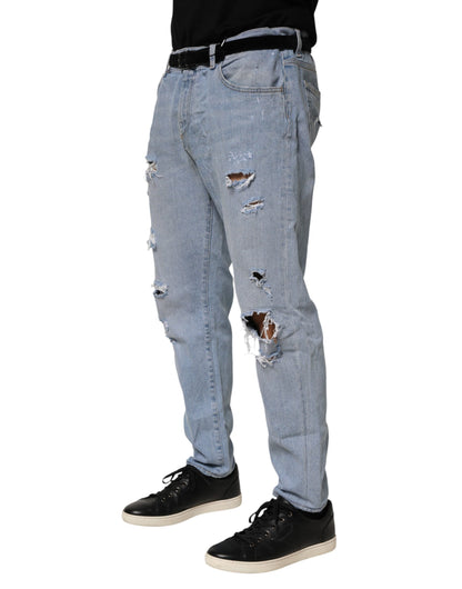 Jean slim en denim en coton vieilli bleu Dolce & Gabbana
