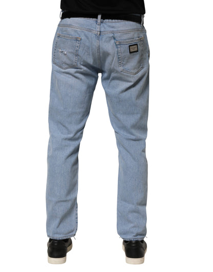 Jean slim en denim en coton vieilli bleu Dolce & Gabbana