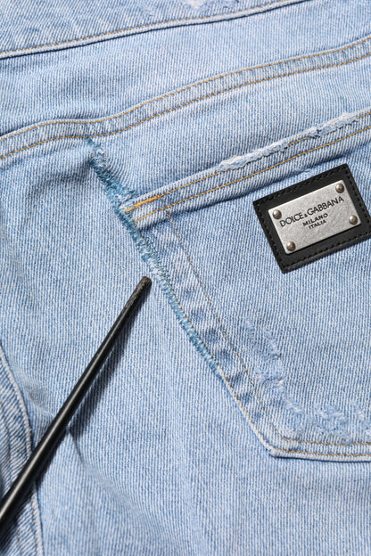 Jean slim en denim en coton vieilli bleu Dolce & Gabbana