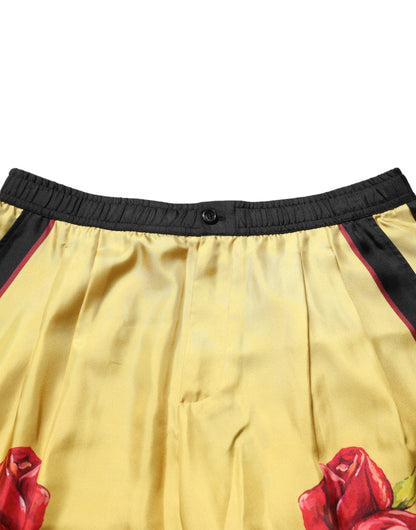 Short Bermuda en soie imprimé floral jaune Dolce & Gabbana pour homme