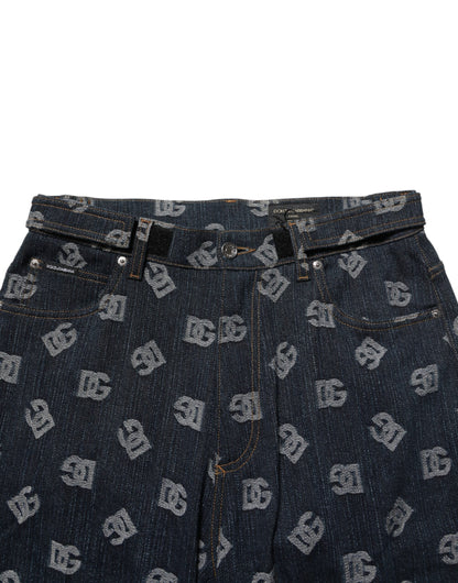 Dolce & Gabbana Blue Logo Print Straight Denim Men Jeans