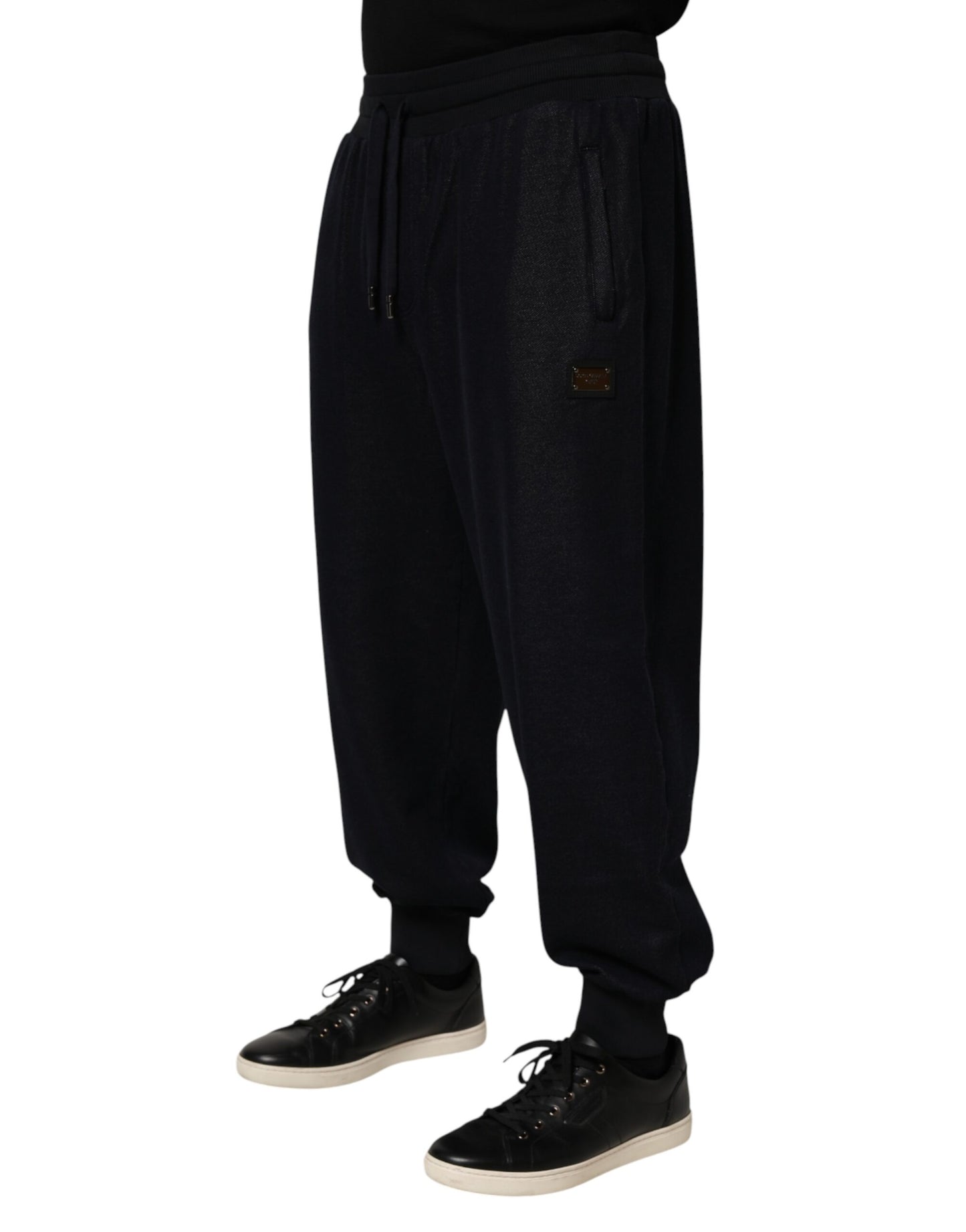 Dolce & Gabbana Pantalón de chándal con cordón de mezcla de algodón negro
