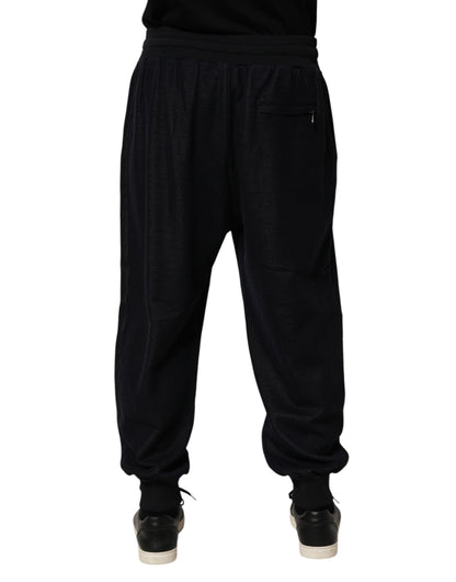 Dolce & Gabbana Pantalón de chándal con cordón de mezcla de algodón negro