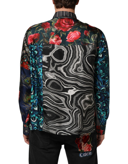 Chemise en soie à manches longues multicolore à patchwork Dolce & Gabbana