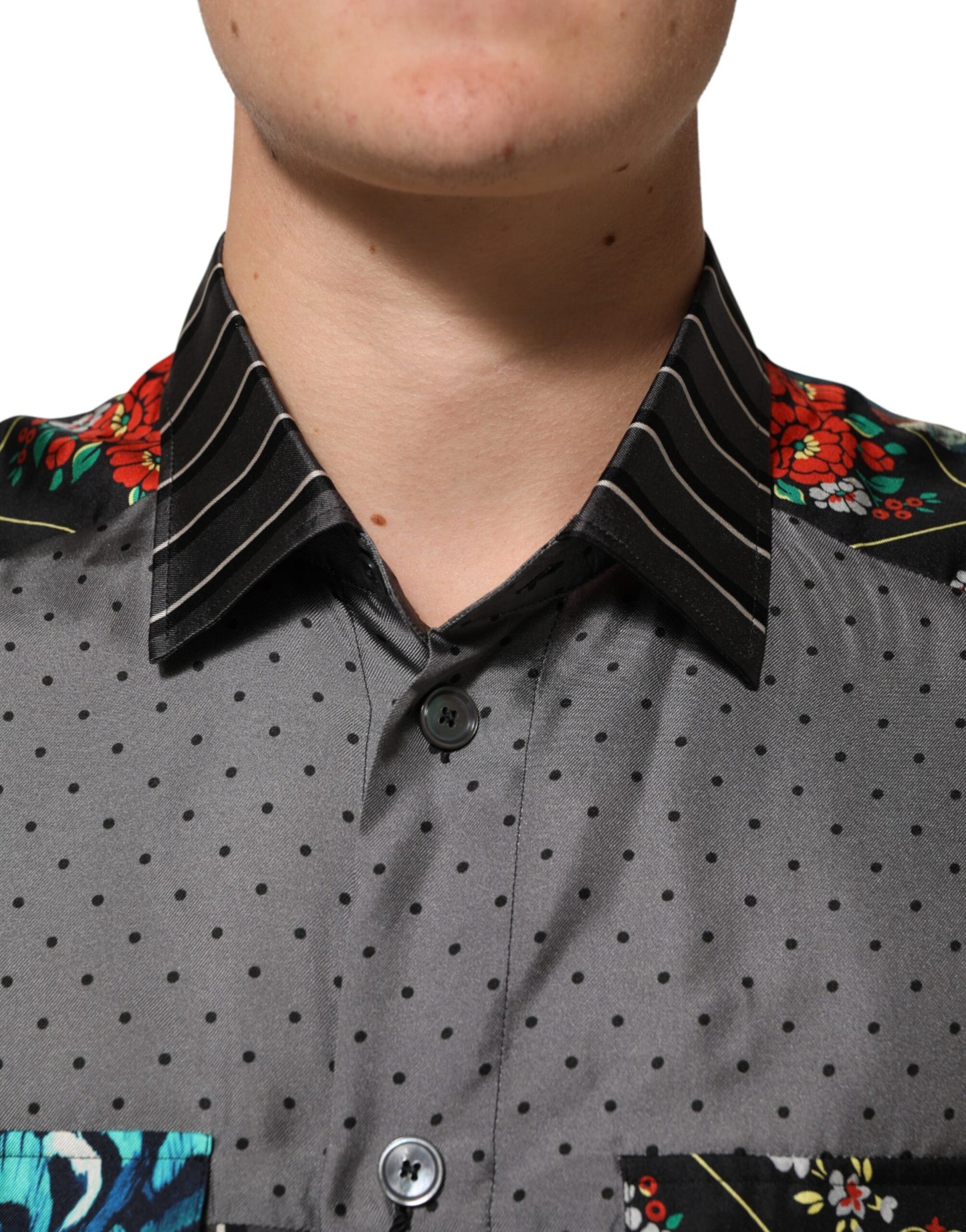Chemise en soie à manches longues multicolore à patchwork Dolce & Gabbana