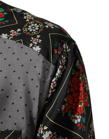 Chemise en soie à manches longues multicolore à patchwork Dolce & Gabbana