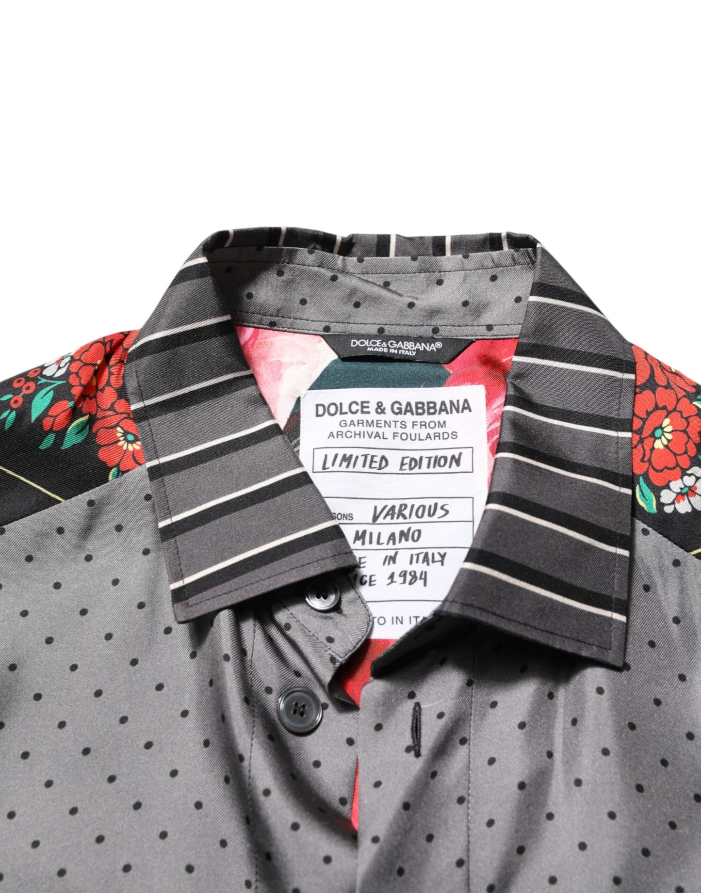 Chemise en soie à manches longues multicolore à patchwork Dolce & Gabbana