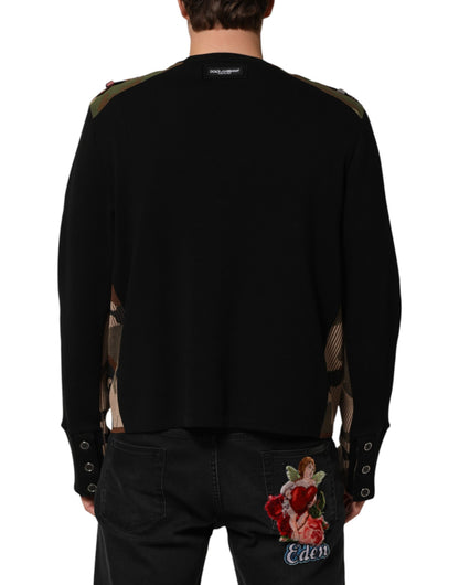 Suéter Dolce & Gabbana negro con cuello redondo y patchwork