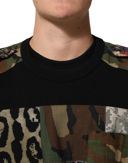 Suéter Dolce & Gabbana negro con cuello redondo y patchwork