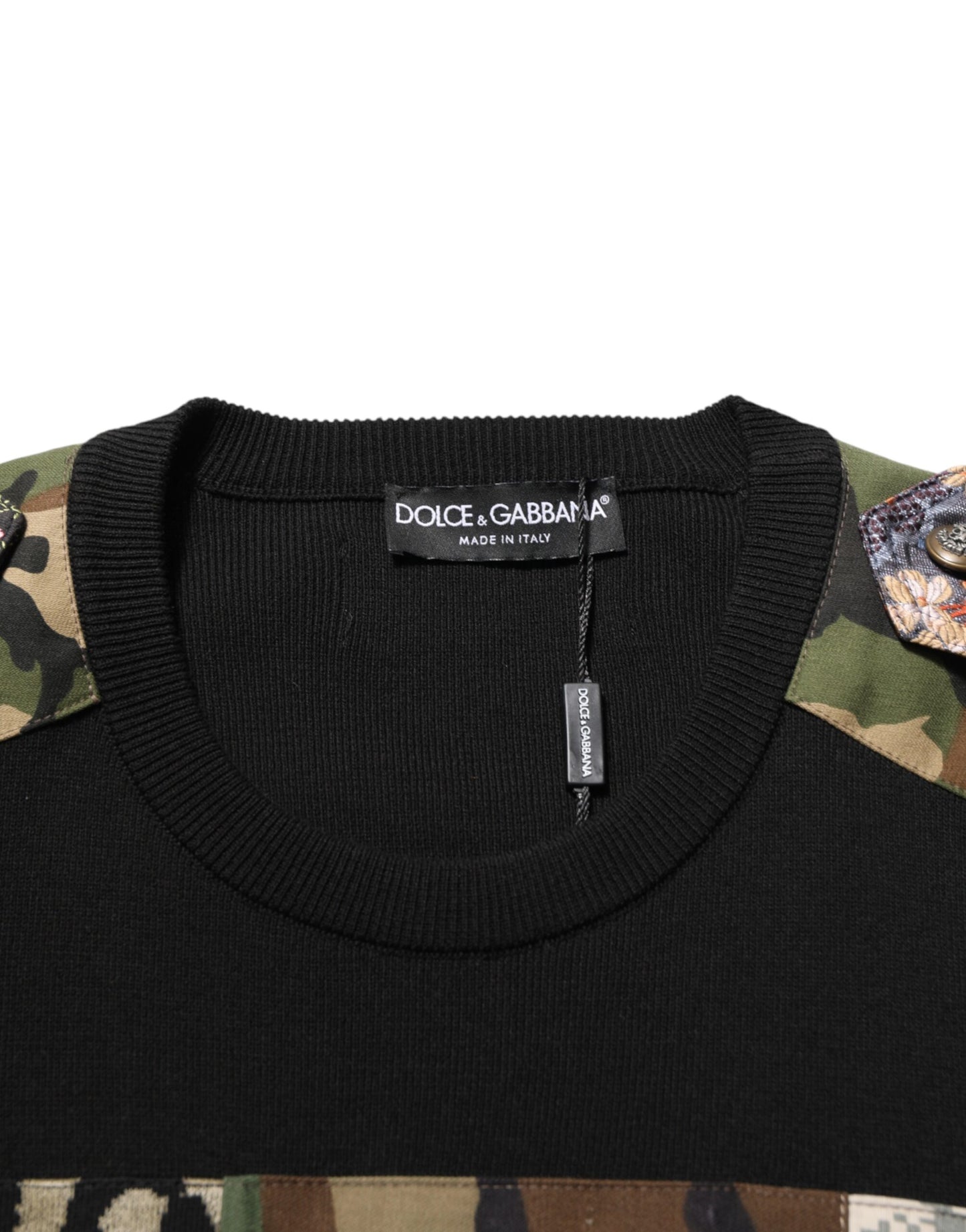Suéter Dolce & Gabbana negro con cuello redondo y patchwork