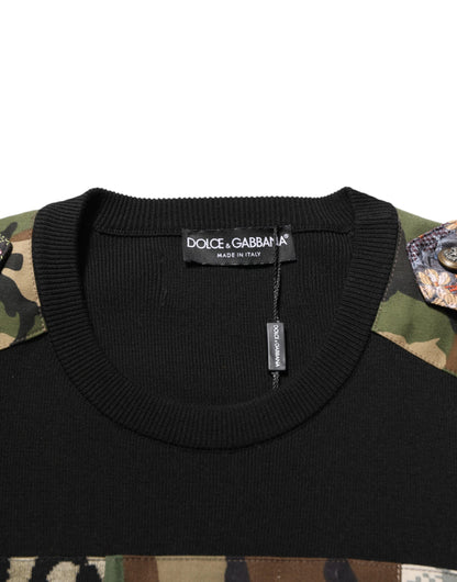 Suéter Dolce & Gabbana negro con cuello redondo y patchwork