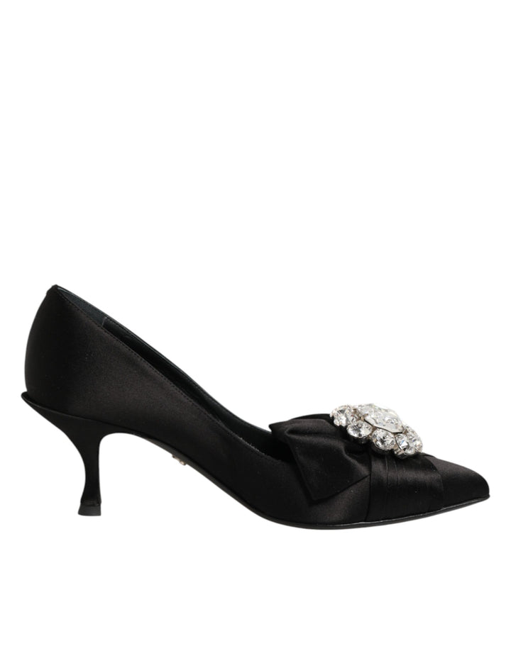Chaussures Escarpins Dolce & Gabbana en Satin Noir avec Nœud et Embellissements en Cristal