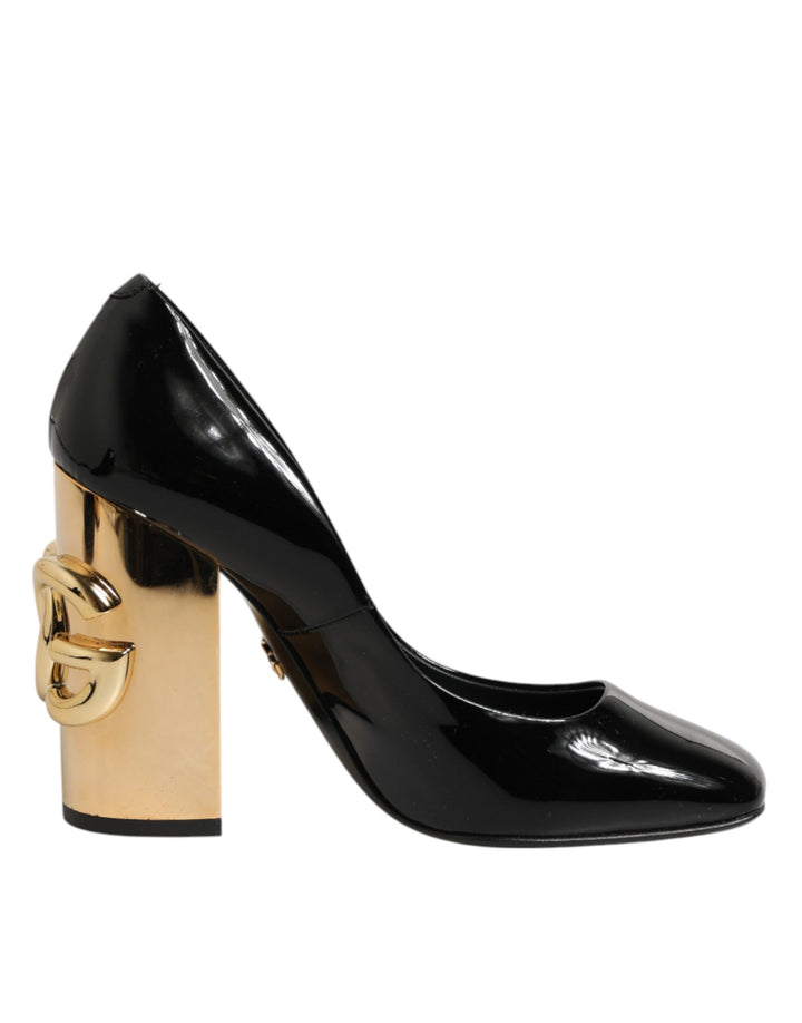 Chaussures à talons Dolce & Gabbana en cuir verni noir et or à logo