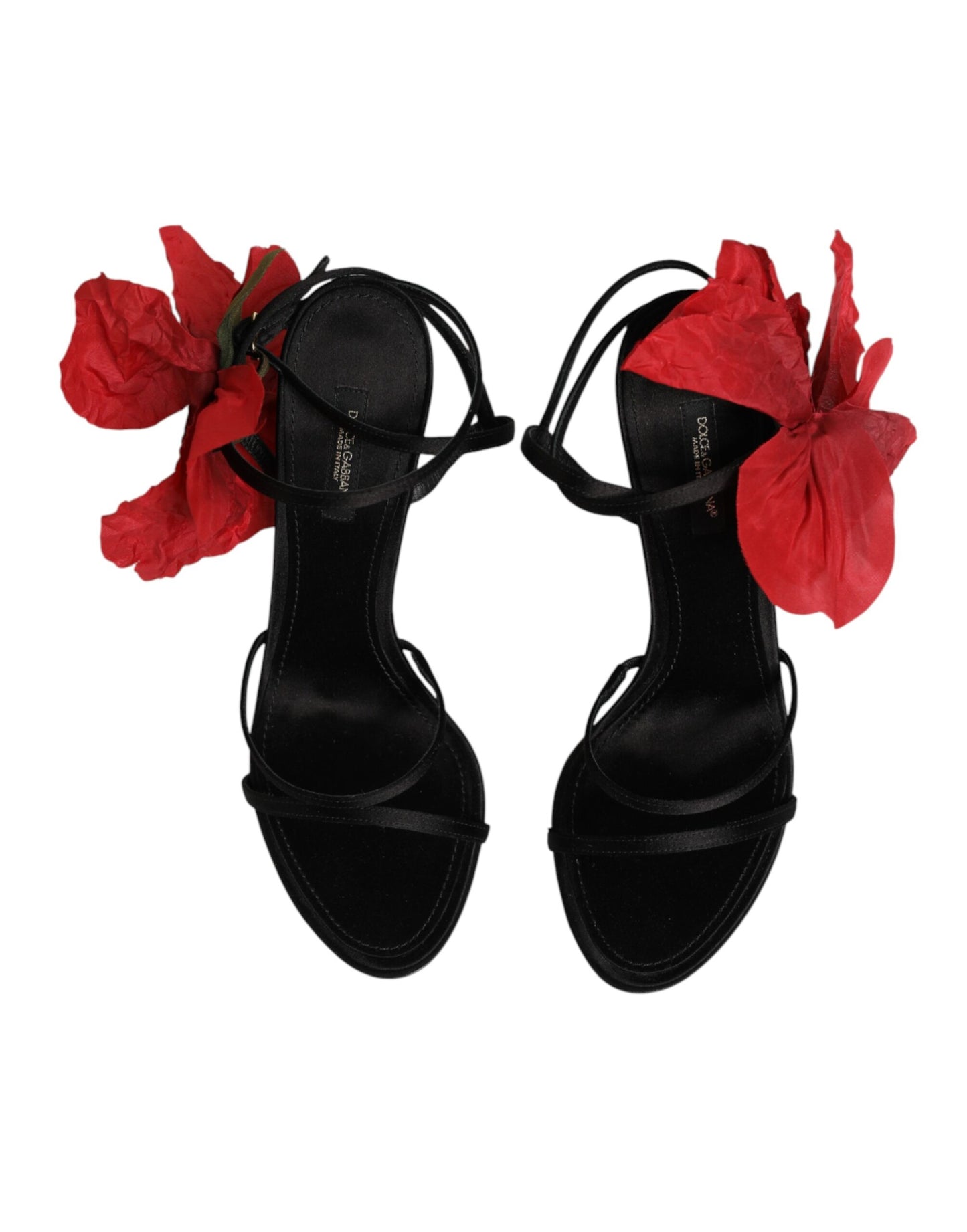 Dolce & Gabbana Escarpins Sandales à Brides et Fleurs en Cuir Noir