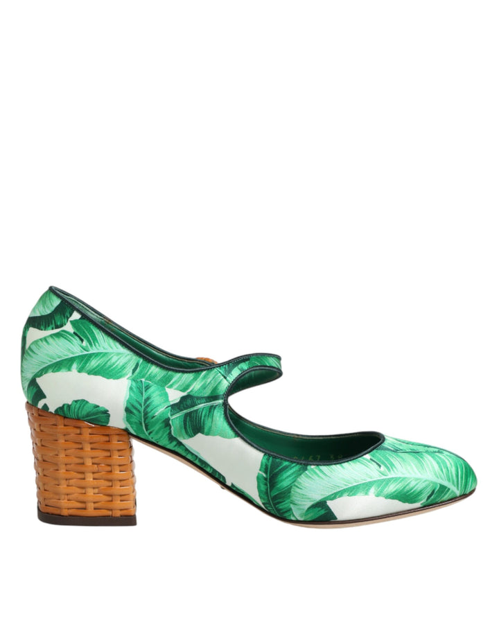 Chaussures Dolce & Gabbana en soie verte MARY JANES Sandales Feuilles