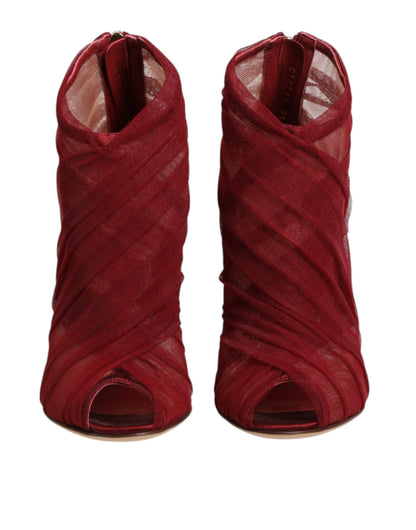 Dolce & Gabbana Red Tulle Ankle Boots Stiletto Heels Shoes