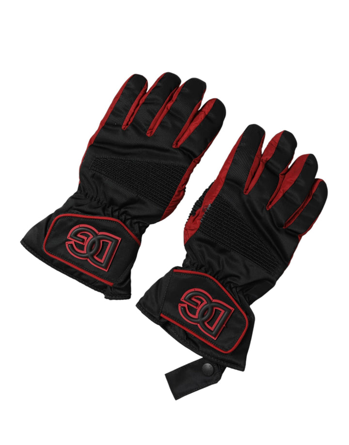 Gants moufles Dolce & Gabbana en nylon noir et rouge de longueur poignet