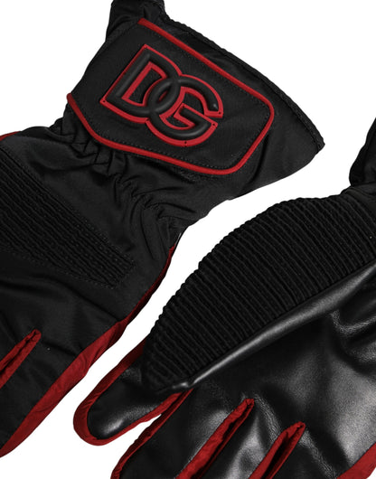 Guantes Manoplas Cortos de Nailon Negros y Rojos Dolce & Gabbana
