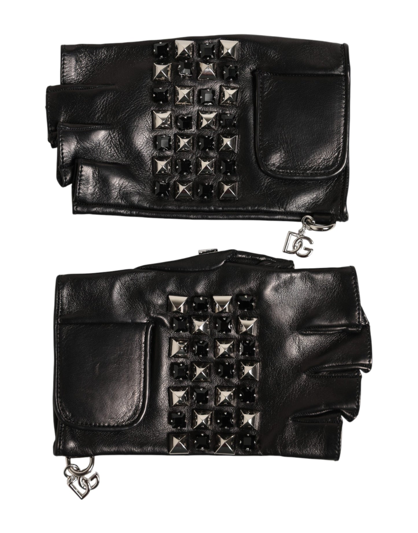 Guantes mitones de cuero negro con tachuelas para hombre Dolce & Gabbana