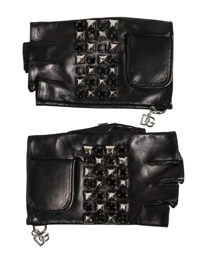 Guantes mitones de cuero negro con tachuelas para hombre Dolce & Gabbana