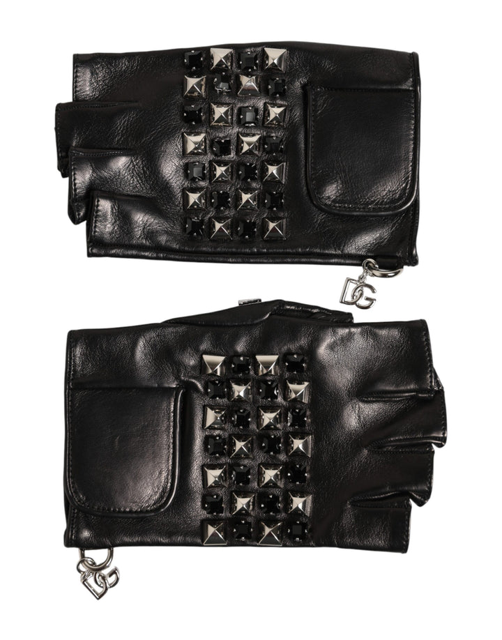 Gants Mitaines Homme Dolce & Gabbana en Cuir Noir Clouté