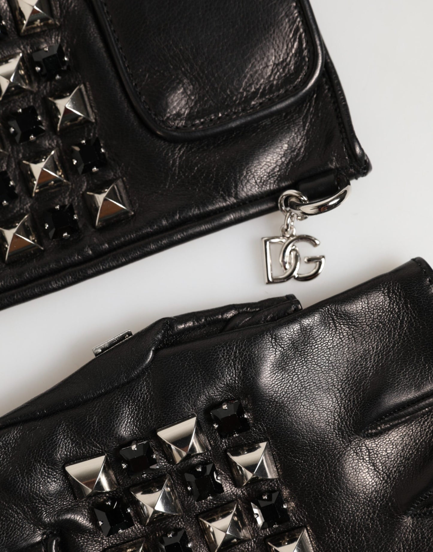Guantes mitones de cuero negro con tachuelas para hombre Dolce & Gabbana