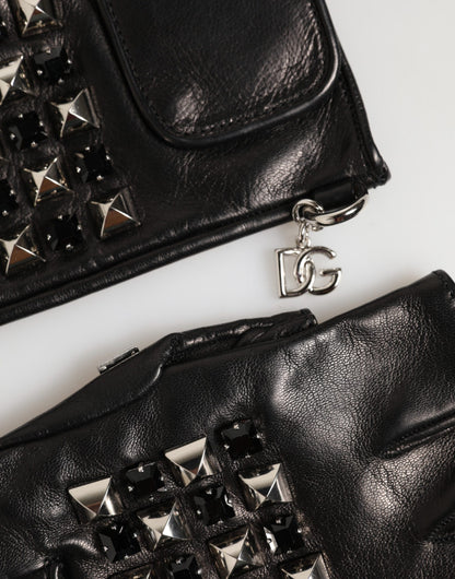 Guantes mitones de cuero negro con tachuelas para hombre Dolce & Gabbana
