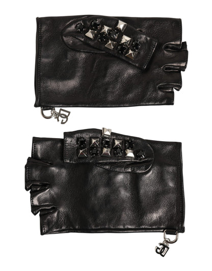 Guantes mitones de cuero negro con tachuelas para hombre Dolce & Gabbana