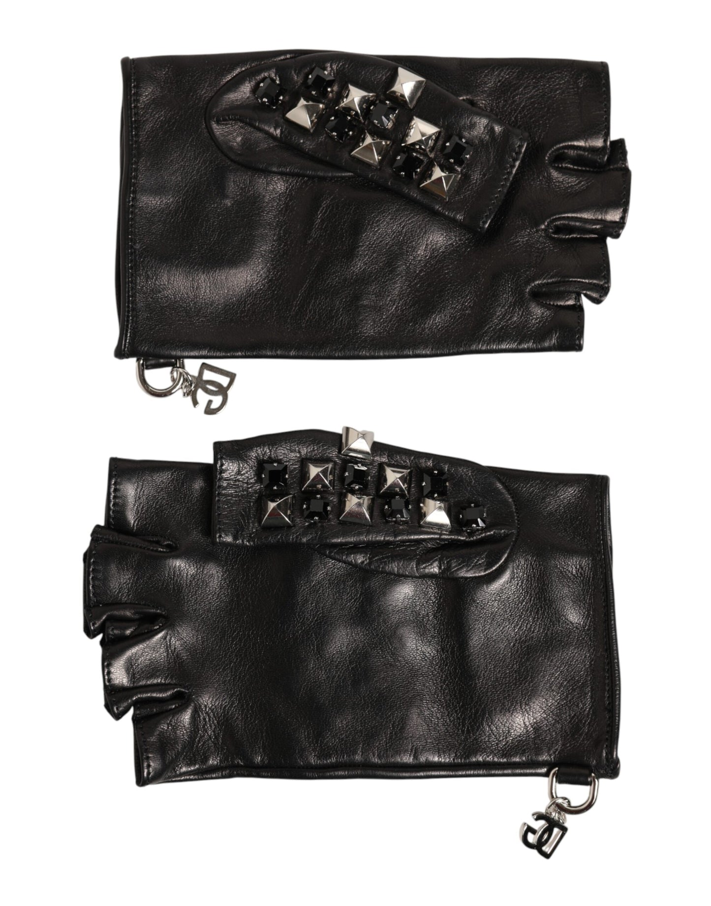 Guantes mitones de cuero negro con tachuelas para hombre Dolce & Gabbana