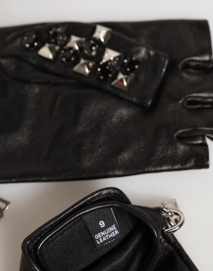 Guantes mitones de cuero negro con tachuelas para hombre Dolce & Gabbana