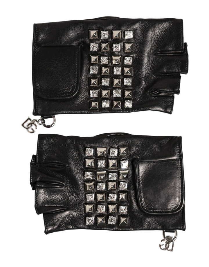 Gants moufles sans doigts pour homme en cuir noir clouté Dolce & Gabbana