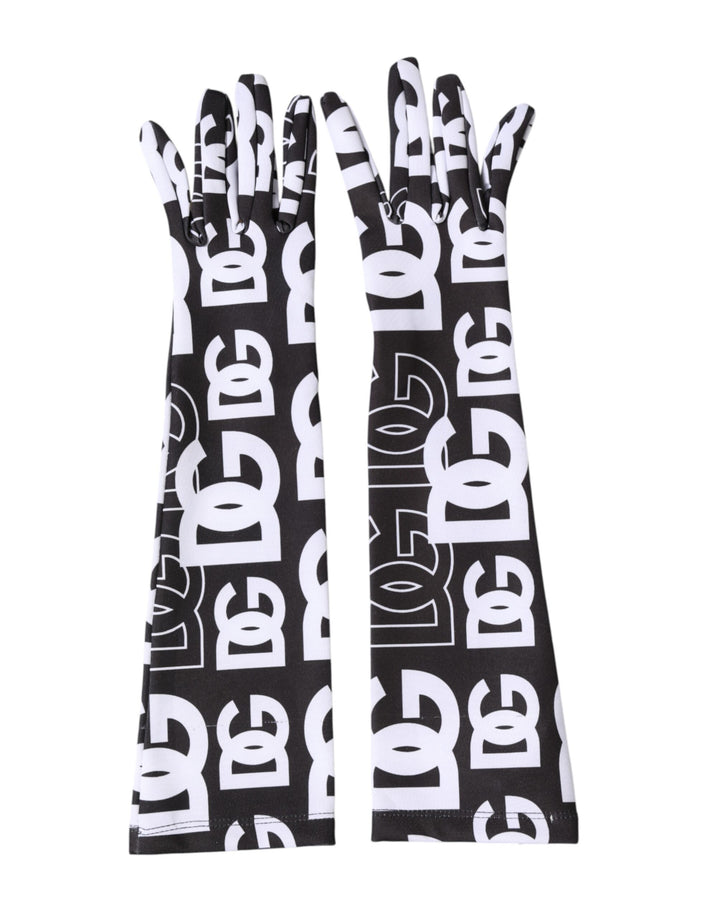 Gants mitaines Dolce & Gabbana noirs et blancs avec logo DG, longueur coude