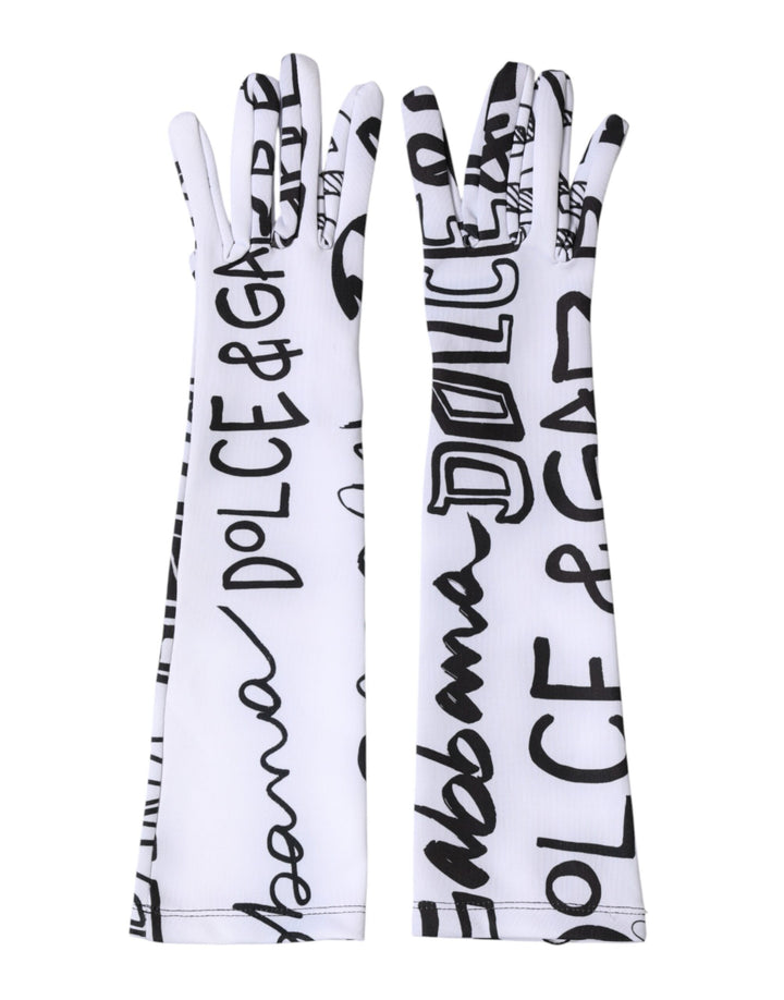 Guantes sin dedos hasta el codo Dolce & Gabbana negros y blancos con logo DG