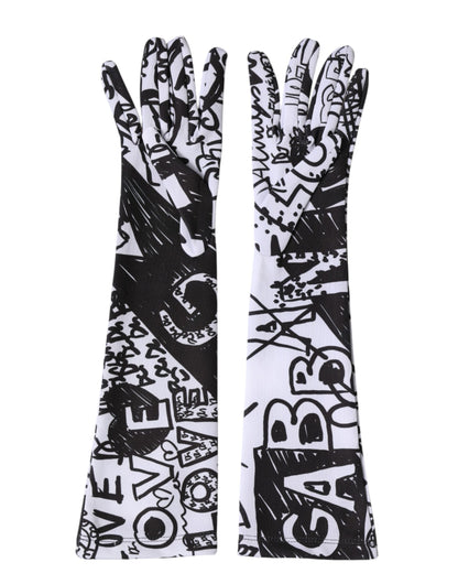 Dolce & Gabbana Gloves Black White DG Logo Elbow Length Mitten