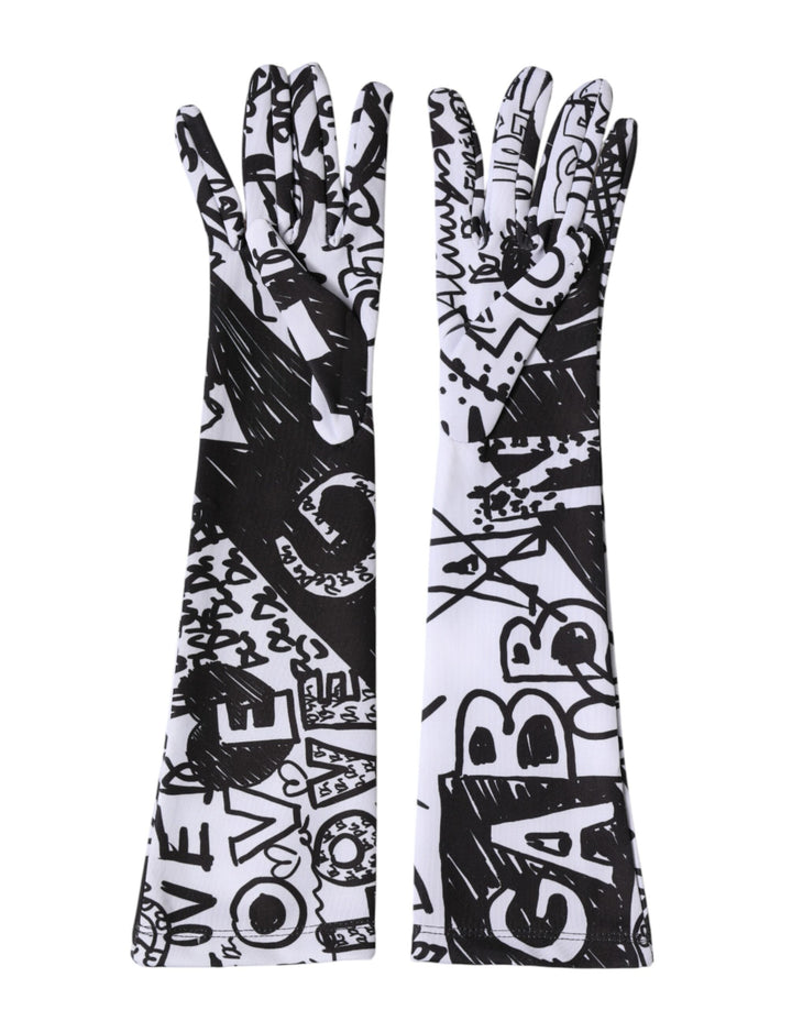 Guantes Dolce & Gabbana Negro Blanco Logo DG Mitones Largos Hasta el Codo