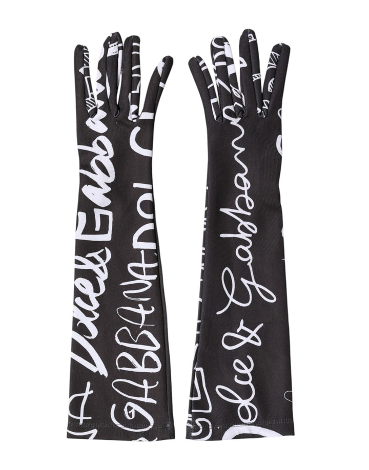 Gants mitaines Dolce & Gabbana noirs et blancs avec logo DG, longueur coude