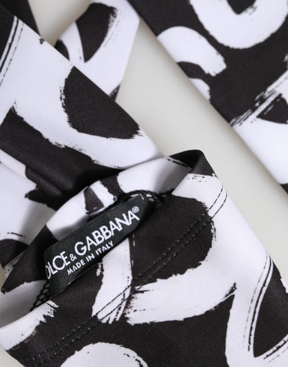 Gants mitaines Dolce & Gabbana noirs et blancs avec logo DG, longueur coude