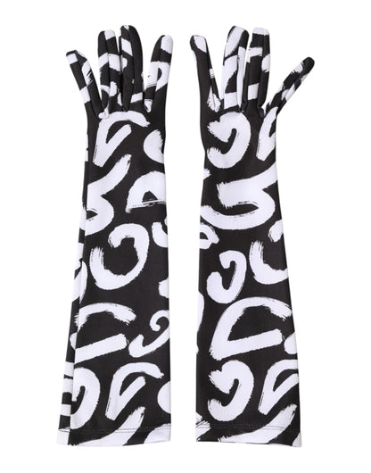 Gants mitaines Dolce & Gabbana noirs et blancs avec logo DG, longueur coude