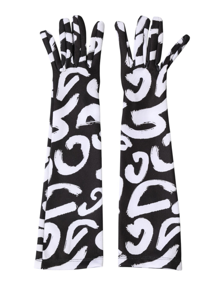 Guantes Dolce & Gabbana negros y blancos con logo DG hasta el codo