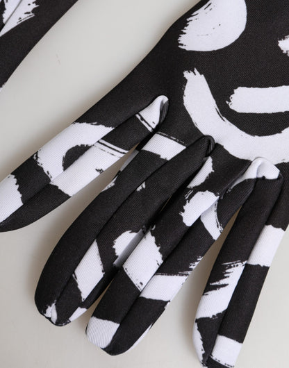 Gants mitaines Dolce & Gabbana noirs et blancs avec logo DG, longueur coude
