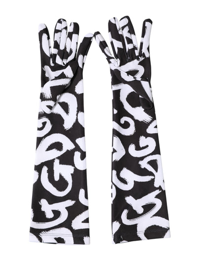 Gants mitaines Dolce & Gabbana noirs et blancs avec logo DG, longueur coude