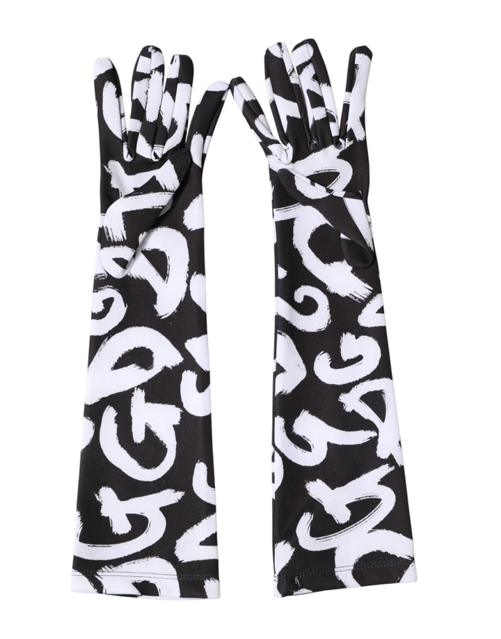 Guantes Dolce & Gabbana negros y blancos con logo DG hasta el codo