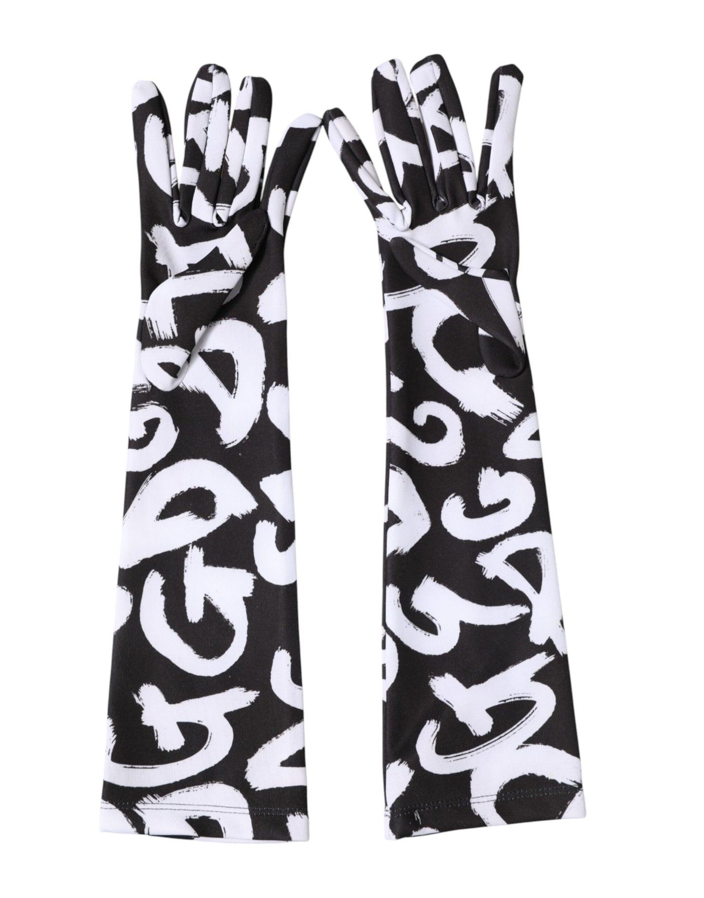 Gants mitaines Dolce & Gabbana noirs et blancs avec logo DG, longueur coude