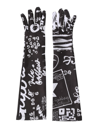 Dolce & Gabbana Black White DG Logo Elbow Length Mitten Gloves