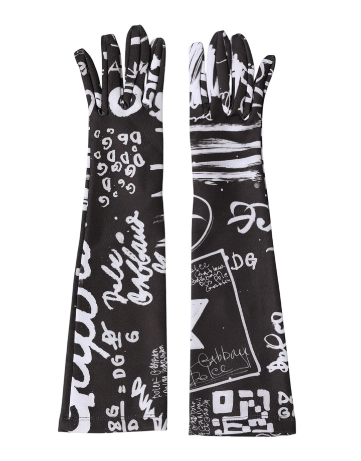 Guantes Dolce & Gabbana negros y blancos con logo DG hasta el codo