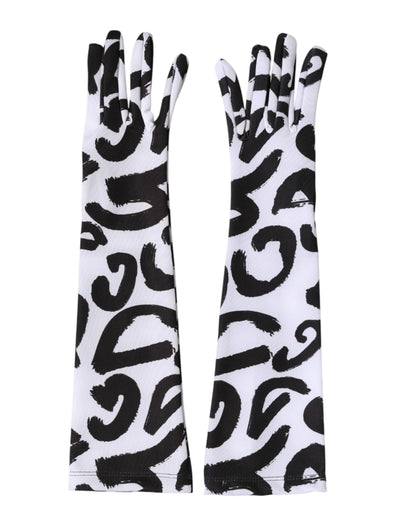Dolce & Gabbana Black White DG Logo Elbow Length Mitten Gloves