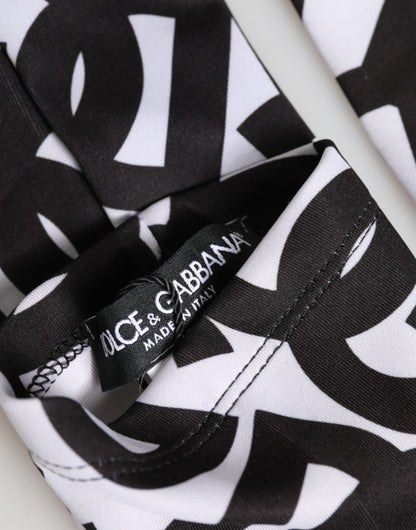 Gants mitaines Dolce & Gabbana noirs et blancs avec logo DG, longueur coude