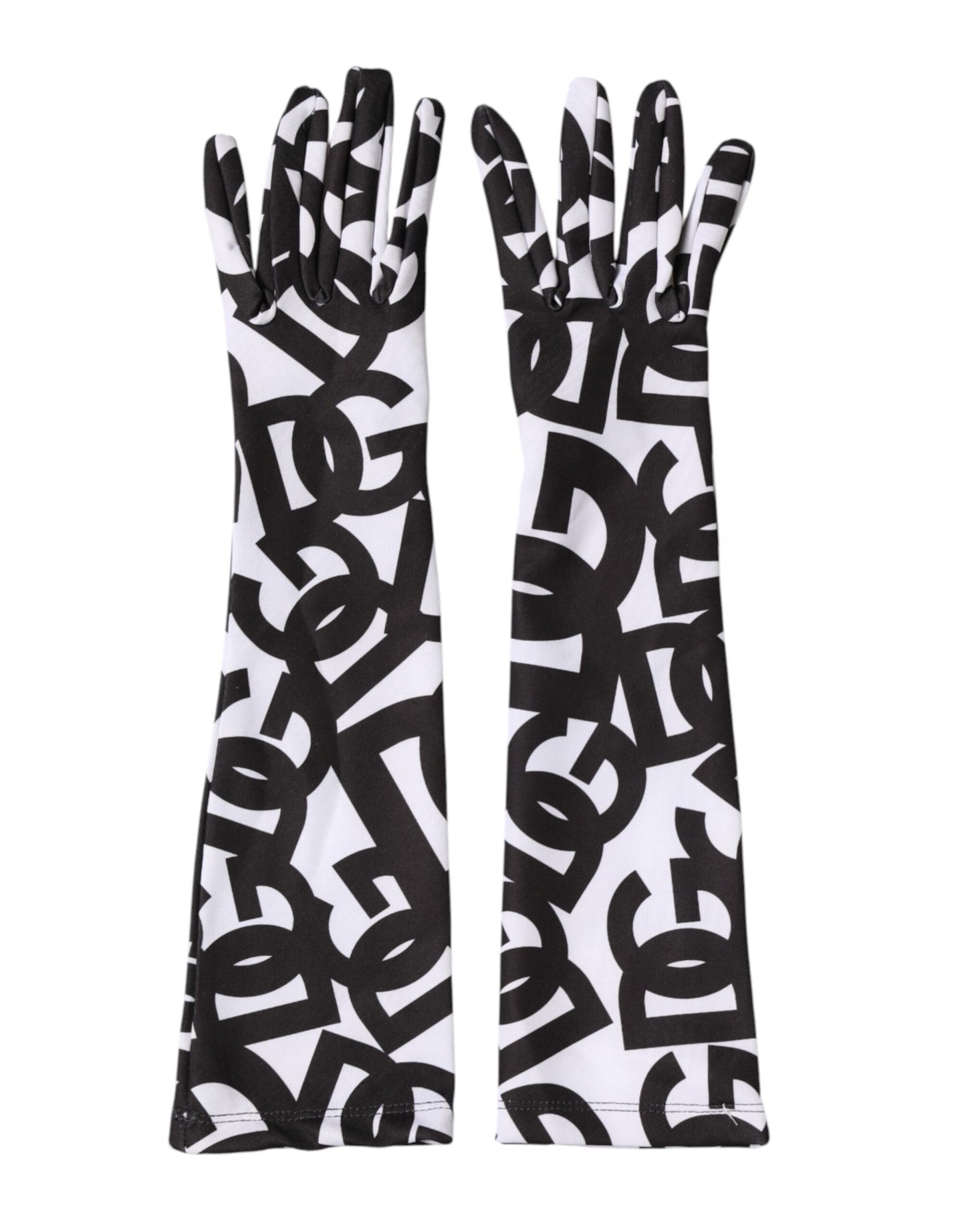 Gants mitaines Dolce & Gabbana noirs et blancs avec logo DG, longueur coude