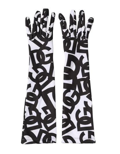 Gants mitaines Dolce & Gabbana noirs et blancs avec logo DG, longueur coude