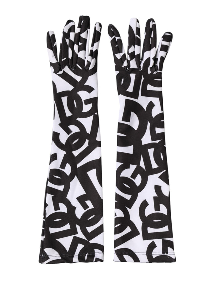 Guantes Dolce & Gabbana negros y blancos con logo DG hasta el codo